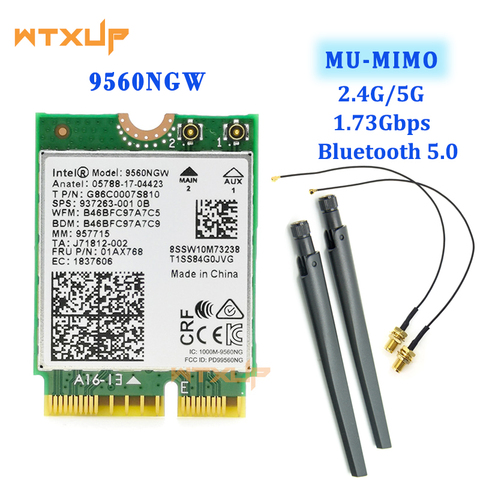 Dual Band 802.11ac For Intel 9560 9560NGW M.2 CNVio WiFi Bluetooth 5.0 laptop Card +IPEX MHF4 U.fl To RP-SMA External Antenna ► Photo 1/3