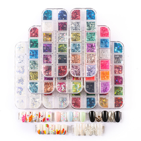 12 Pack Nail Art Glitter Flakes - Butterfly / Heart Nail Art Decoration, Shape Glitter, Resin Supplies, Nail Sequins,12 Grid Set ► Photo 1/6