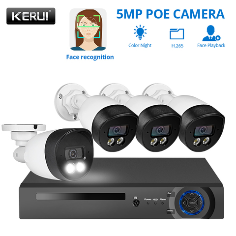 KERUI H.265 8CH 5MP HD POE NVR Kit CCTV Security System Face Record AI IP Camera Outdoor Waterproof Video Surveillance Camera ► Photo 1/6