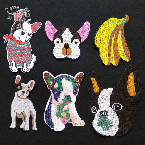 New large size Sequins glittering dog banana Hot melt adhesive Patches For Clothes Stickers badge DIY Apparel Accessory  ► Photo 1/1