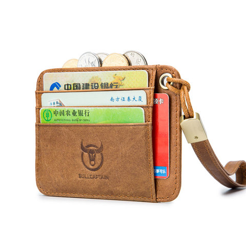 BULLCAPTAIN  Genuine Leather Business Credit Card Holder mini RFID Card protection Unisex ID Holders CARDS WALLET WITH WRIST ► Photo 1/6