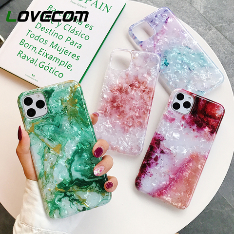 LOVECOM Phone Case For iPhone 12 11 Pro Max XR XS Max 6 7 8 Plus X Dream Conch Glossy Marble Soft IMD Full Body Back Cover Gift ► Photo 1/6