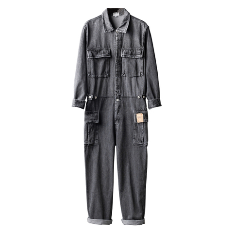Men's Long Sleeve Multi Pockets Cargo Denim Jumpsuits Casual working Coveralls Overalls Jeans Set Gray Blue ► Photo 1/6