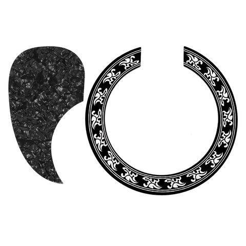 2 Pcs Accessories: 1Pcs Sound Hole Rose Decal Sticker & 1Pcs Acoustic Guitar Pickguard for Guitar Part,Black Pearl ► Photo 1/6