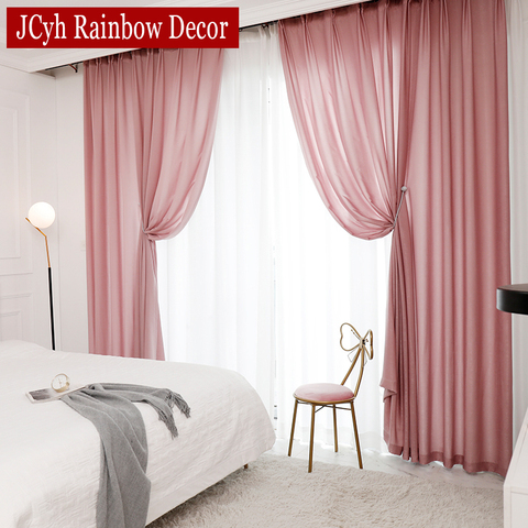 Solid Color Semi Crushed Pink Sheer Curtains for Bedroom Girls Living Room Voile Tulle Curtains Window Treatments Party Drapes ► Photo 1/6