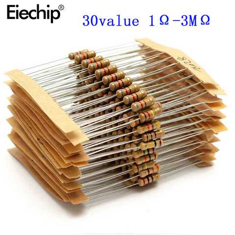 300pcs 30value Rang 1ohm-3M ohm 1/2W Carbon Film Metal Resistors Assortment Kit Set NEW 30 Values Resistor Hot Sale ► Photo 1/6