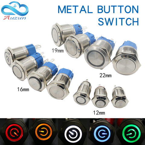 12/16/19/22MM Waterproof Metal Push Button Switch LED Light Self-Locking/Self-Reseting Car Engine Power Switch12V 24V 110V 220V ► Photo 1/5