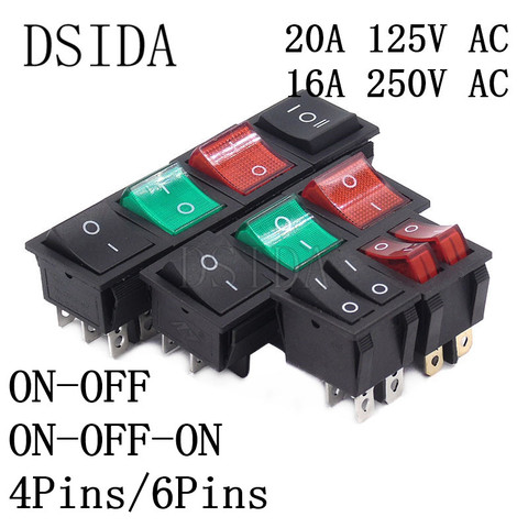 KCD4 Rocker Switch ON-OFF Two-way 2 Position 4 Pins / 6 Pins Electrical equipment With Light Power Switch 16A 250VAC/ 20A 125VAC ► Photo 1/6