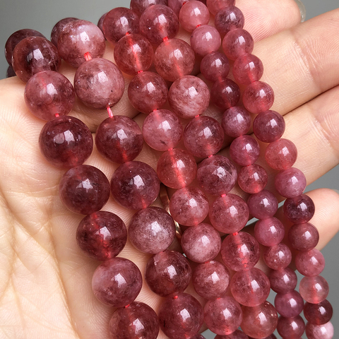 Strawberry Quartz Round Stone Beads Smooth Loose Spacer Beads For Jewelry DIY Making Bracelet Earrings Accessories 15'' 6 8 10mm ► Photo 1/6