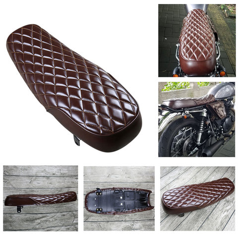 Universal 63cm Motorcycle Vintage Flat Brat Seat Cafe Racer Seat PU Leather Saddle Cushion Flat Pan Retro Seat Motorcycle Seat ► Photo 1/6