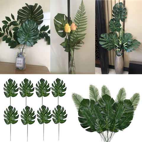 10/20 Pcs Artificial Plants Tropical Monstera Palm Leaves Simulation Leaf For Hawaiian Theme Party Decor Home Garden Fake Leaves ► Photo 1/6