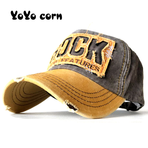 YOYOCORN European unisex washed old worn edge ROCK letter baseball cap embroidery men and women cap outdoor sun hat ► Photo 1/6