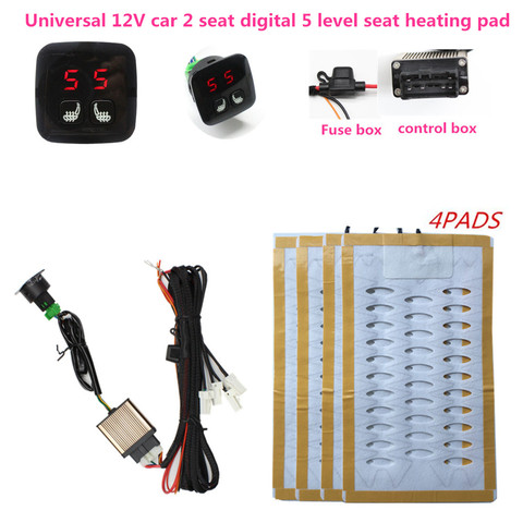 Universal 12V 2 Seats 4 Pads Alloy wire Heated Seat Heater heating 12 V Pads 5 Level Digital  Switch Winter Warmer Seat Covers ► Photo 1/6