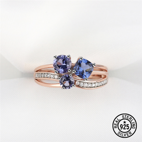 DysonJewelry 925 Sterling Silver Ring For Women Crerated Gemstone Tanzanite Rose Gold Plated Delicate Luxury Fine Jewelry ► Photo 1/6