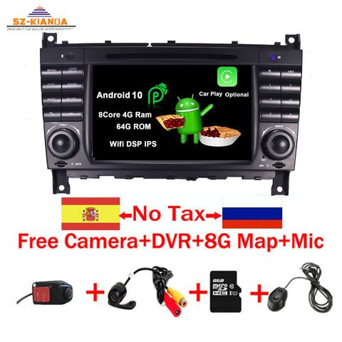 In Stock Android 10 Car DVD Player For Mercedes Benz W203 W209 W219 A Class A160 C-Class C180 C200 CLK200 C230 GPS Radio stereo ► Photo 1/6