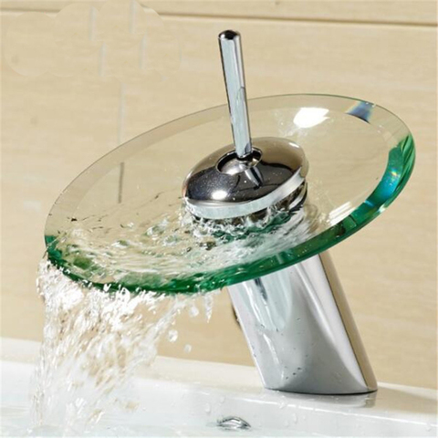 Bathroom Faucet Basin Sink Mixer Tap Waterfall Chrome Polished Glass Edge ► Photo 1/5