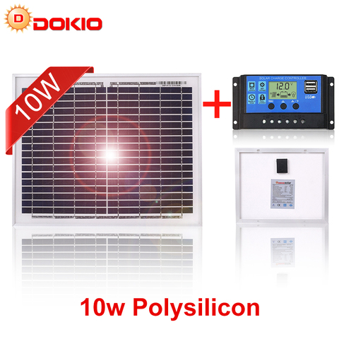 Dokio 18V 10W Monocrystalline Solar Panel China With 10A 12V Solar Controller Panel Solar 10 Watt Charger Solar Battery ► Photo 1/6