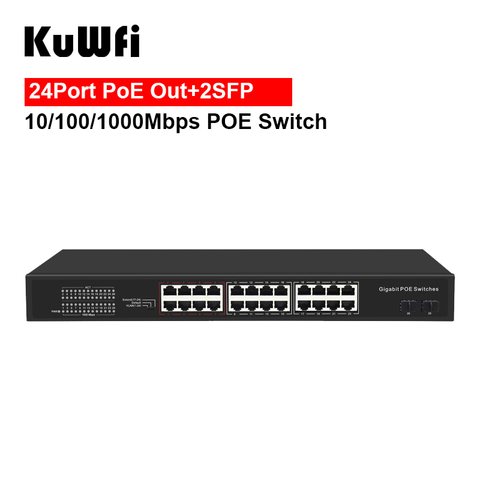 KuWFi 4/8/16/24 POE Ports Gigabit POE Switch 10/100/1000Mbps IEEE802.3AF/AT Standard RJ45 Hub Switcher Extend Transmission 250M ► Photo 1/6