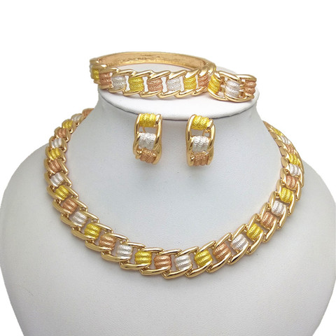 Kingdom Ma Nigerian Wedding Bridal African Gold Color Jewelry Set Dubai Imitated Crystal Necklace Bracelet Earrings Ring Sets ► Photo 1/6