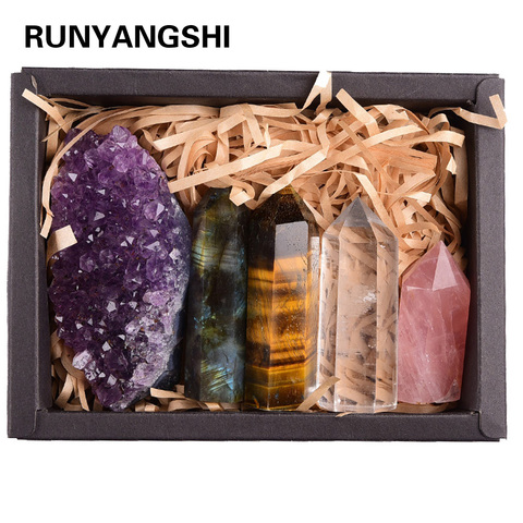 1set  Natural Rose quartz Hexagonal Column amethyst cluster Healing Wand Mineral Crystal point  Study Home Decoration Stone ► Photo 1/6