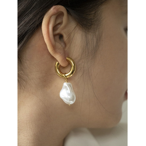 Circle Earrings New Vintage High Imitation Baroque Pearl Earrings Gold Circle Earclip Women Jewelry Golden Punk Round A14257 ► Photo 1/6