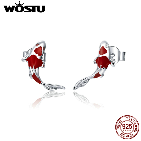 WOSTU 100% Real 925 Sterling Silver Red Koi Stud Earrings For Women Exquisite Small Earrings Wedding Jewelry Gift CQE812 ► Photo 1/6
