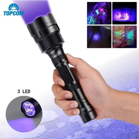 Topcom Powerful 18w 365nm 395nm LED UV Flashlight 3 LED Ultraviolet Lantern Hard Light UV Torch With Black Filter Catch Scorpion ► Photo 1/6