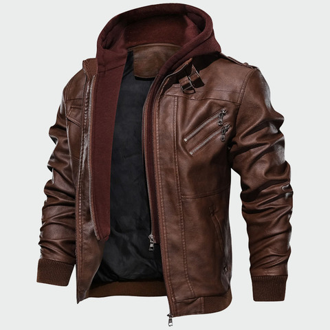 2022 Removable Hood New Coat Men's Leather Jackets Autumn Casual Motorcycle PU Jacket Biker Leather Coats Jacket Brand Clothing ► Photo 1/5