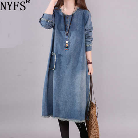 NYFS 2022 New Autumn women's dress Loose Vintage denim dress vestido de mulher Robe woman dress ► Photo 1/4