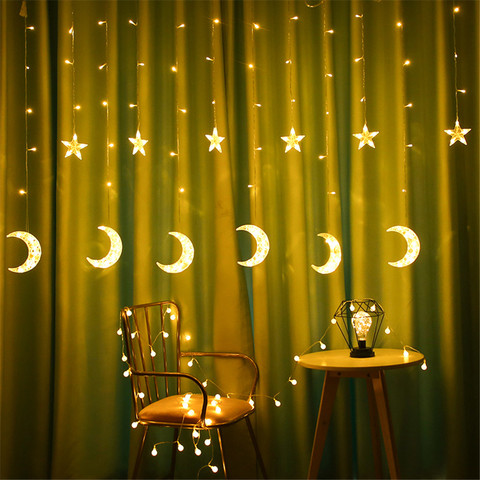 2.5M LED Fairy Curtain string Light Moon Star Pentagram Garland Lamp Ramadan decoration lights for Christmas Party Wedding ► Photo 1/6