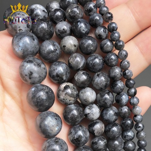 Natural Labradorite Larvikite Stone Beads Black Round Loose Beads For Jewelry DIY Making Bracelet Accessories 15