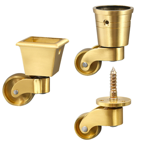 4PCS/Lot Universal Caster Wheels 360 Degree Rotation Round/ Square Cup Brass Heavy Wheel Hardware Movable for Furniture Cabinet ► Photo 1/6