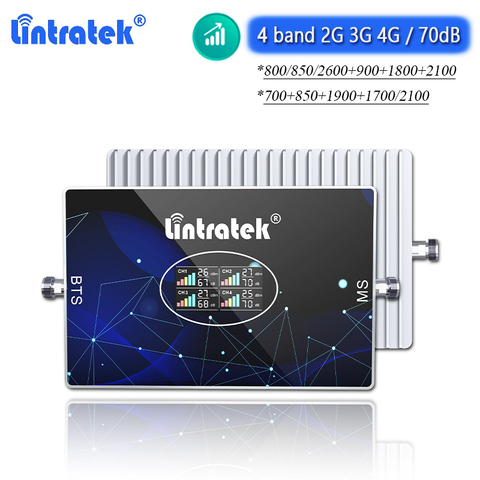 Lintratek 4 Band 2G 3G 4G Signal Booster LTE B20 800 850 900 1800 2600 2100 UMTS WCDMA 70dB Cellular Amplifier Repeater Internet ► Photo 1/6