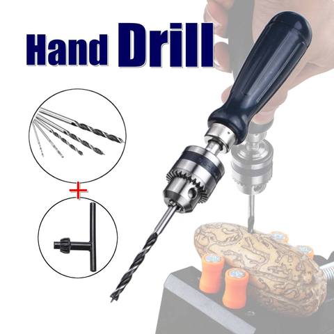 Manual drill jewellery craft manual drill chuck mini hand 5PCS twist drill bit, keyless chuck woodworking rotating tool ► Photo 1/6