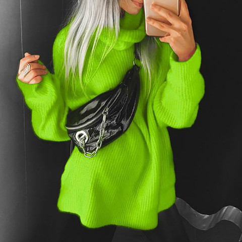 Neon Green Ribbed Turtleneck Sweaters Female Loose Long Sleeve Pullovers Knit Women Winter Autumn Oversized Long Sweaters GV969 ► Photo 1/6