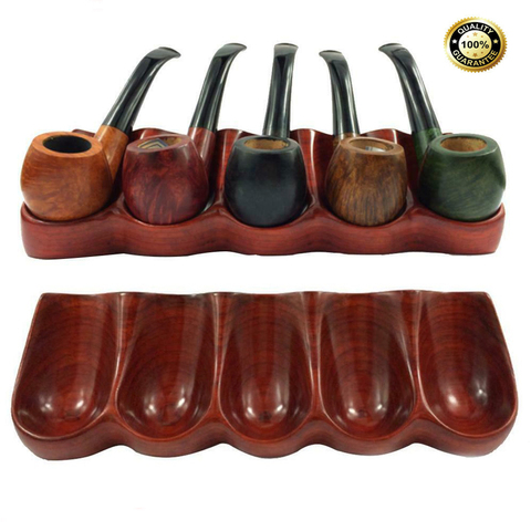 2022 Pipe Stand  Unique Holds 5 Pipes Solid Red Wood Tobacco/Smoking Pipe Stand/Rack/Holder Gift New ► Photo 1/6