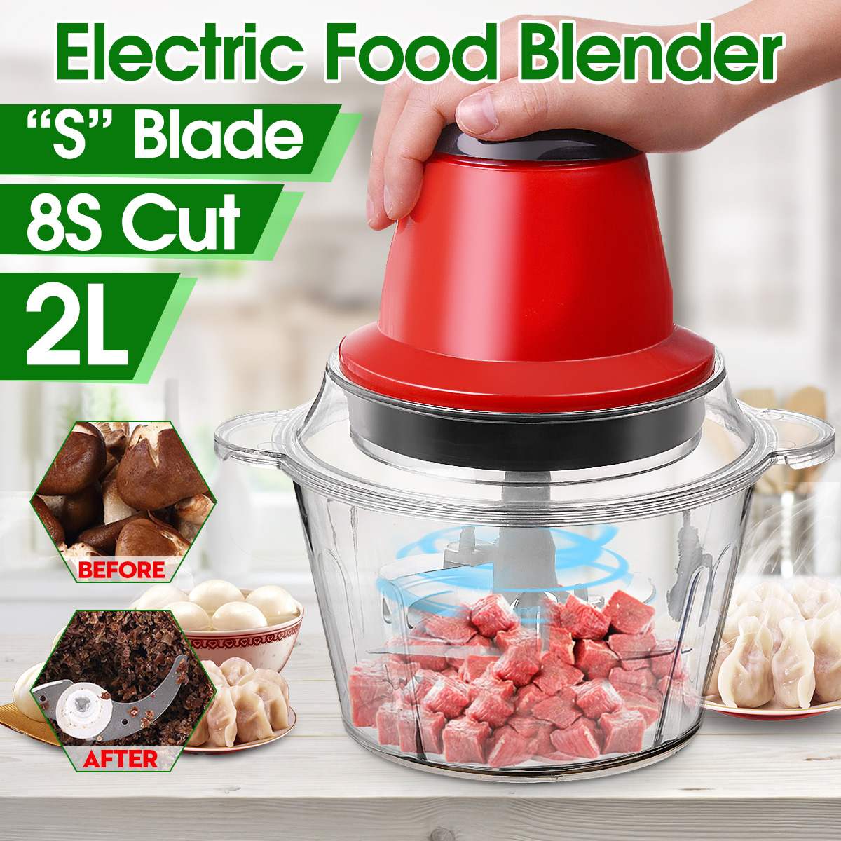 2L Electric Kitchen Meat Grinder Chopper Shredder Food Chopper