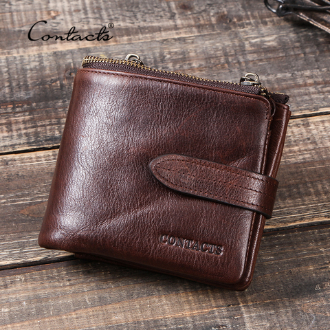CONTACT'S RFID Crazy Horse Cow Leather Wallet Men Portomonee Card Holder Coin Purse Zipper Small Male Money Bag Brand Wallets ► Photo 1/6