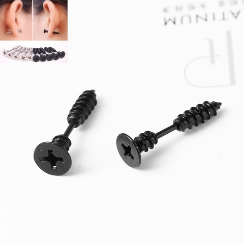 DoreenBeads Unique Fashion Screw Stud Earrings False Puncture Hot Jewelry Black / Silver Color 24x8mm 1 Piece ► Photo 1/6