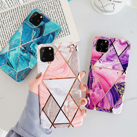 LOVECOM Geometric Marble Case For iPhone 12 Mini 11 Pro Max XR XS Max 6S 7 8 Plus X Plating Line Full Body Soft Phone Back Cover ► Photo 1/6