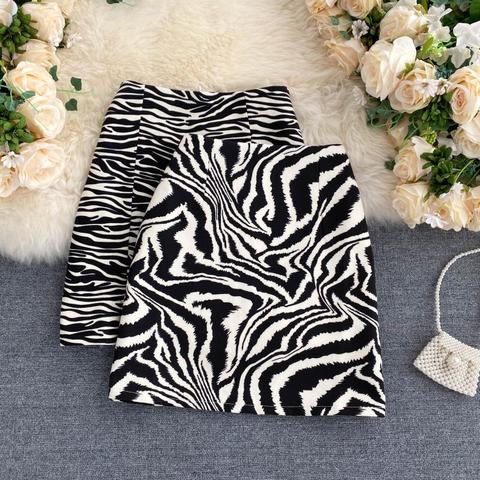 Korean Zebra Print Midi Skirt Women Autumn 2022 New Female A-line high Waist Loose Skirts Vintage Mini Skirt ► Photo 1/6