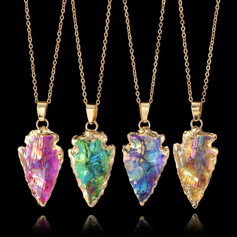Natural stone arrow necklace pendant accessories Semi-precious stone seven color triangle pendant necklace jewelry accessories ► Photo 1/6