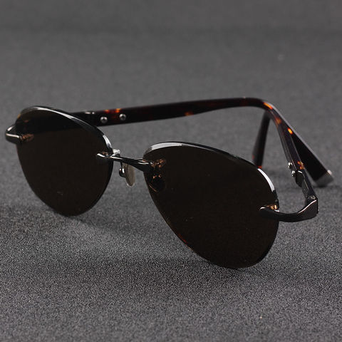 Zerosun Glass Sunglasses Male Sun Glasses for Men Natural Stone Aviation Rimless Brown Lens Anti Eye Dry Oversized ► Photo 1/6