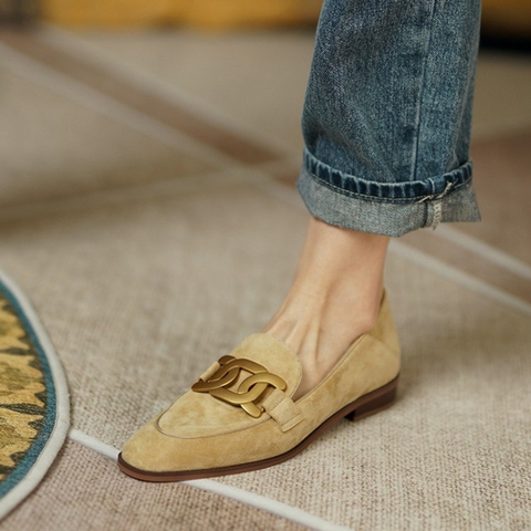 New Spring/Autumn Fashion Camel Buckle Casual Kid Suede Women Loafers Solid British Style Low Heel Pumps Slip-on Shoes for Women ► Photo 1/6