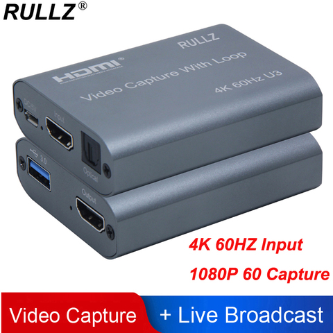 4K 60HZ USB 3.0 Loop Out Audio Video Capture Card 1080P 60fps HDMI Video Grabber Box for PS4 Game Camera Record Live Streaming ► Photo 1/6