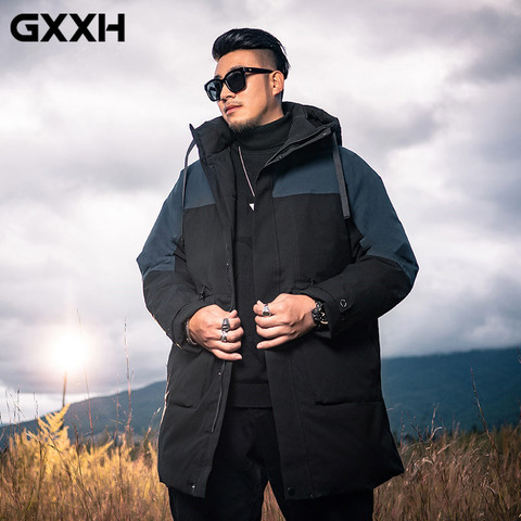 GXXH Extra Large Size Men Blue Black Contrast Oversized 7XL 8XL 9XL Long Parkas Thick 2022 Winter Buttons Zipper Male Warm Coat ► Photo 1/6