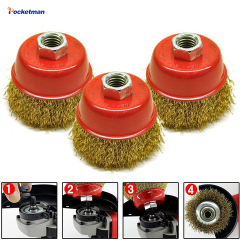 Remove Rust Brush Rotary Brass Steel Wire Brush Crimp Cup Set Wheel Angle Grinder for Paint Removal Deburring M14 ► Photo 1/6