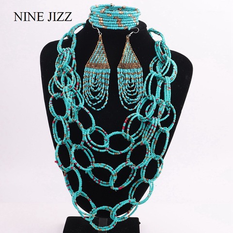 NINEJIZZ Bohemian Necklaces Fashion For Women Jewelry Handwoven Multi-layer Seed Long Tassel Beads Choker Statement Necklace Set ► Photo 1/6