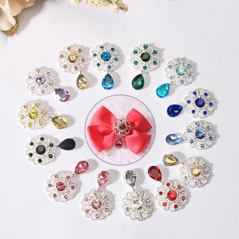 40mm flower teardrop metal rhinestone button flatback embellishment for hair crafts bow DIY 10PCS/LOT(BTN-5748) ► Photo 1/5