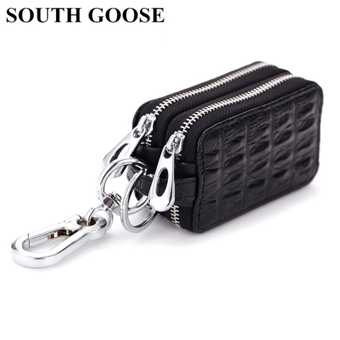 SOUTH GOOSE Genuine Leather Unisex Car Key Holders Crocodile Pattern Men Double Zipper Keys Organizer Women Cute Housekeeper Bag ► Photo 1/6